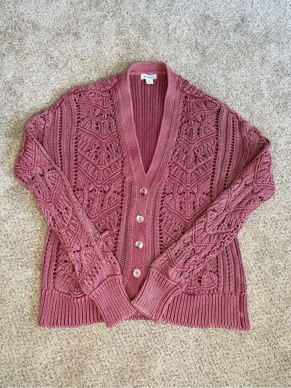 Sundance Catalog Pink Aveline Cardigan Sweater Cotton Boho Chunky Knit